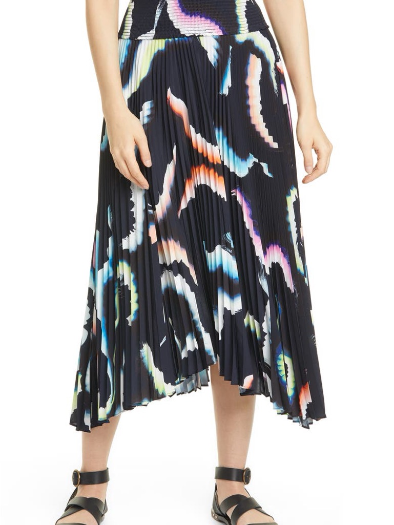 Alc [Size 2 But Roomy With Elastic Waist] Asymmetric Midi Skirt In Black Multi